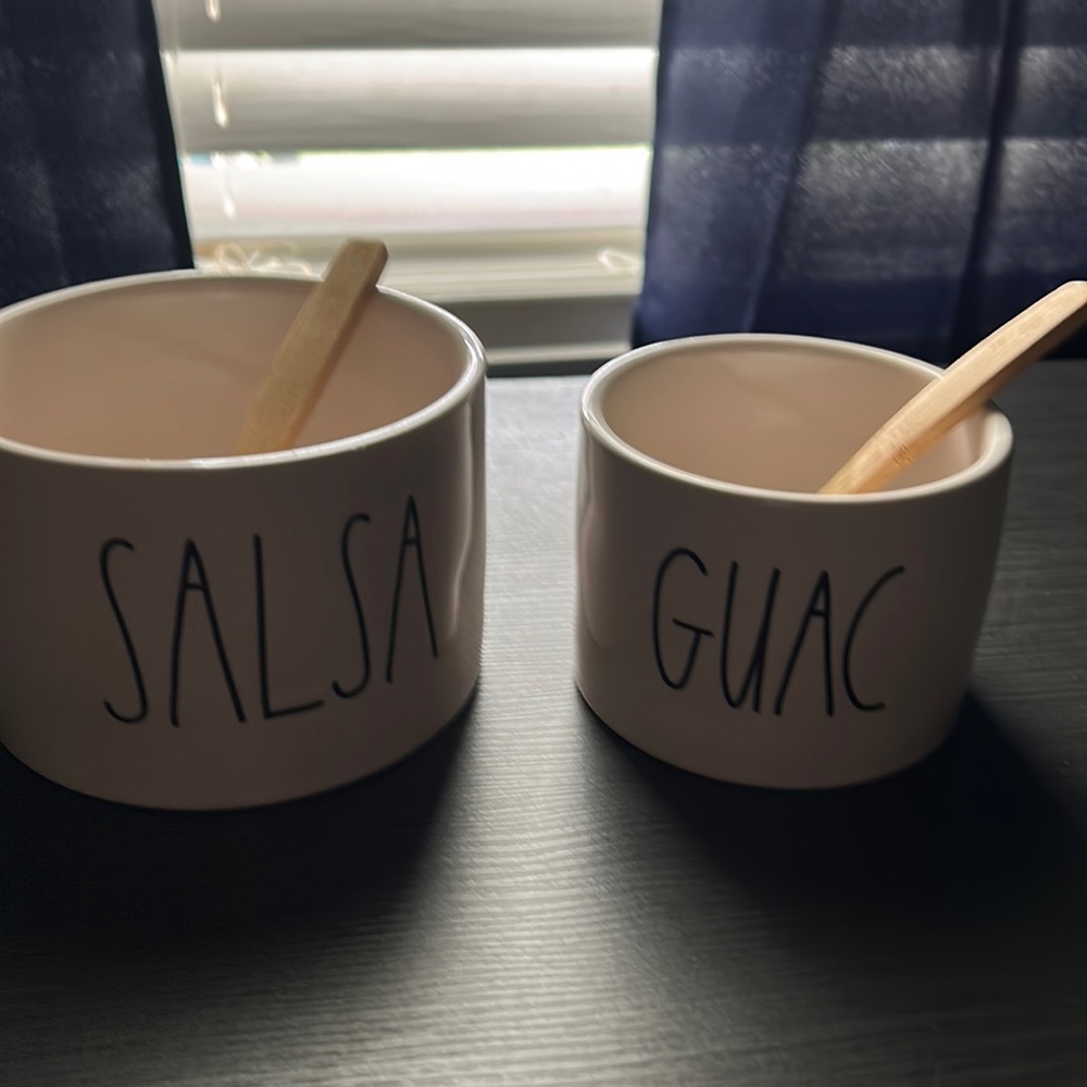 Rae & Dunn Guacamole and Salsa condiment bowls